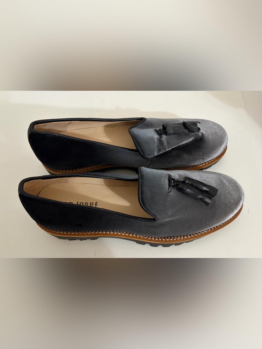 Jon Josef Gray Velvet Loafers for Women